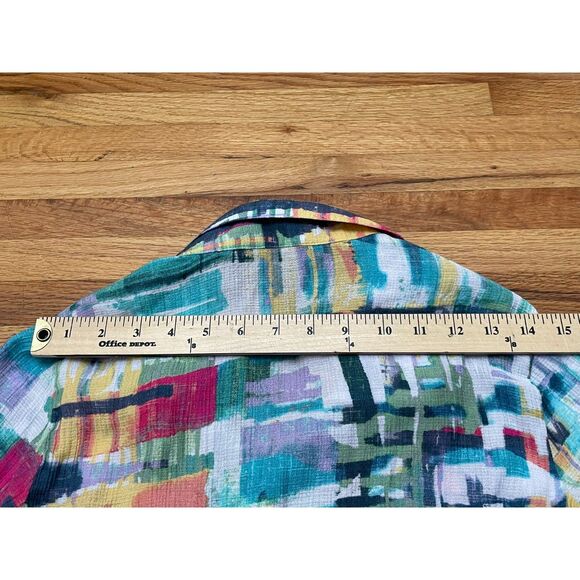 Ali Miles Women's S Green Button-Up Rayon Shirt Tunic Artsy Coastal Cottage Boho - Picture 9 of 9